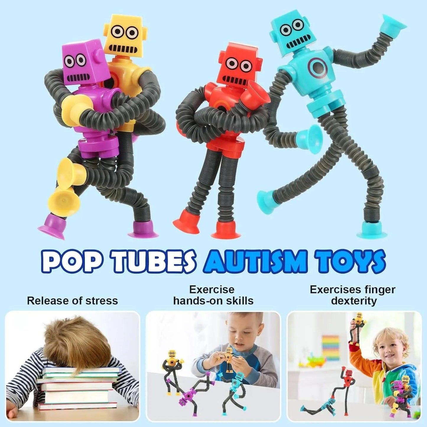 Children Suction Cup Toys Pop Tubes Stress Relief Telescopic Robot Toy